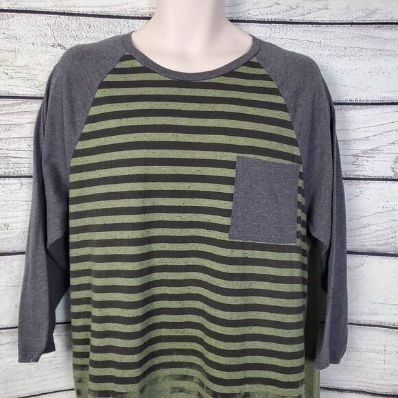 Carbon Men’s XXL Longer Length Green Striped Raglan Baseball Tee 3/4 Sleeve - Picture 2 of 5